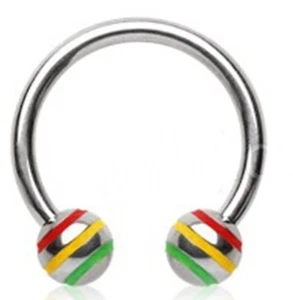 Hufeisen Ohr Augenbraue Lippe 16 Stärke 3/8" Rasta gestreift 4mm Kugeln Stahl 2er Set - Bild 1 von 4