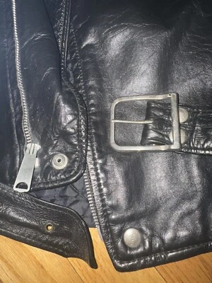 复古早期布鲁克斯皮革黑色摩托车夹克机车外套绗缝 60 年代,M 码 — 第 1/4 张图片