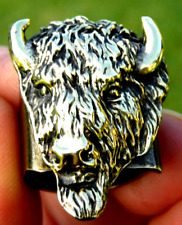 Men signet brass ring Buffalo Bison head nice gift adjustable 6 to 11 size