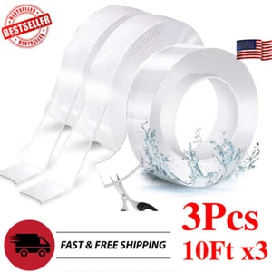 10Ft x 3PCS Alien Nano Magical Tape Double Sided Traceless Washable Adhesive Gel - Picture 1 of 13