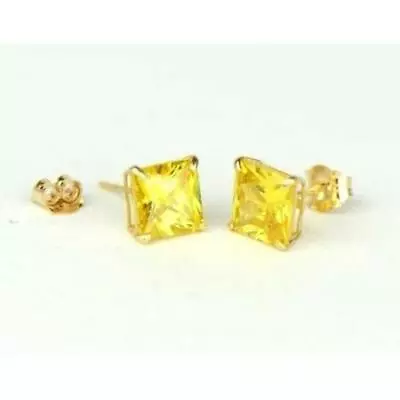 14k Yellow Gold Solid Square Princess Cut Birthstone 6MM CZ Stud Earrings - Image 1 of 4