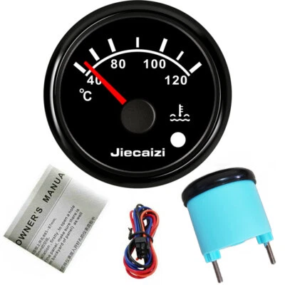 Black Water Temp Gauge 287.4-22.4ohms 100-250F 52mm 2" For Auto Boat 7 Color LED - Image 1 of 4