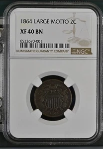 🎉🥉 1864 Two Cent Piece 2c NGC XF40 BN - Large Motto CIVIL WAR DATE!!! 🥉🎉 - Picture 1 of 2