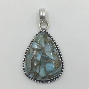 Gorgeous TEAR DROP COPPER LARIMAR & 925 SILVER PENDANT, 1.25”, NEW - Picture 1 of 9