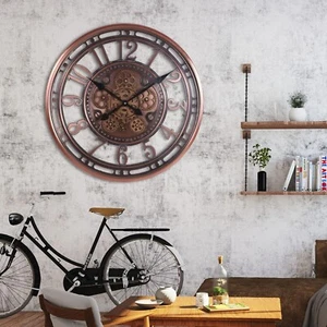 21 Inch Moving Gears Wall Clock Large Metal Clock Farmhouse Living Room Copper - Picture 1 of 9