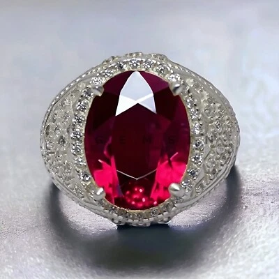 Piedras preciosas de rubí con anillo de novio de plata de ley 925 para hombre #BL118 Foto 1 de 4