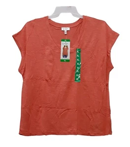 Jessica Simpson sz:XL Women's Short Sleeve Top V-Neck Knit T-shirt Orange - Picture 1 of 9