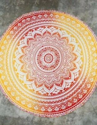 Artesanía Ombre Mandala Playa Yoga Estera Decoración del Hogar Tapiz Redondo 72" Naranja Foto 1 de 4