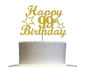 99 Birthday Cake Topper Gold Glitter, 99th Party Decoration Ideas - Picture 1 of 4
