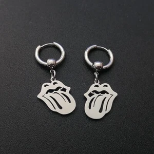 Rolling Stones Tongue and Lip Log Silver Earring Set For Mens Gift For Him 1pair - Picture 1 of 6