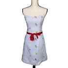 Shoshanna Women's Blue Floral Strapless Red Bow Midi Dress Size US 4