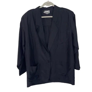 Rafaella Blazer Womens Vintage Size Large Black Single Button Pockets Pure Silk - Picture 1 of 8