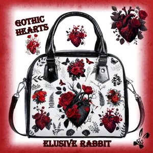 Gothic Hearts Red Black White Summer Black Messenger Bag Handbag Shoulder Straps - Picture 1 of 10