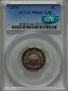 1876 PCGS PR66CAM CAC Centennial Shield Nickel TOUGH WITH CAMEO Beautiful Key 5c - Picture 1 of 5