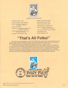 #0144 34c Porky Pig Stamp #3534a Souvenir Page - Picture 1 of 1