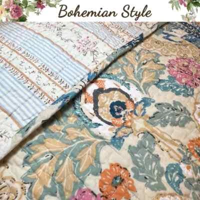 NEW! ~ COZY CHIC BLUE GREEN LEAF BEACH COUNTRY BOHEMIAN BOHO SOFT QUILT SET - Image 1 of 4