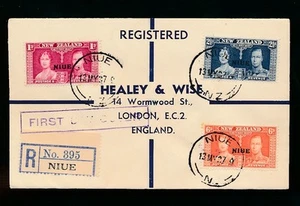 NIUE KG6 1937 CORONATION FIRST DAY COVER REGISTERED...HEALEY + WISE ENVELOPE - Picture 1 of 1