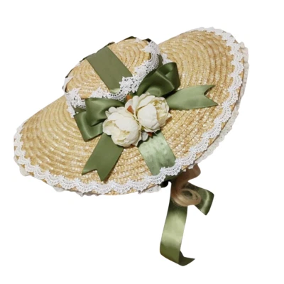 Mujer Victoriano Floral Sombrero de Paja Fiesta del Té Vintage Clásico Lolita Navegador de Paja Foto 1 de 4