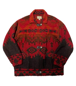 Vintage American Made Wool Western Jacket Medium Aztec Southwestern Heavy Knit - Picture 1 of 4