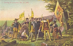 Circa 1914 4. Landing of Columbus, 1492  Painting Postcard  - Picture 1 of 4