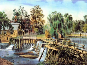 Mill-Dam At Sleepy Hollow -Currier & Ives - CANVAS OR PRINT WALL ART - Picture 1 of 1