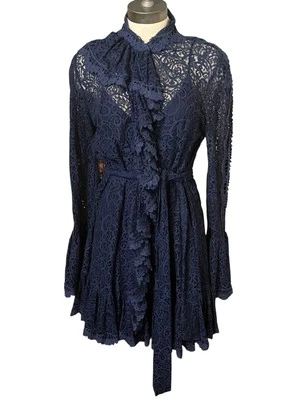 Mini Vestido FREE PEOPLE Para Mujer Mediano Azul Marino Encaje Dreams Of You Manga Acampanada Foto 1 de 4