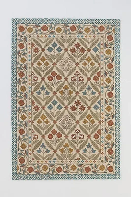 Hand Tufted Traditional Floral Area Rug Vintage Cream Multicolor Carpet. - Image 1 of 4