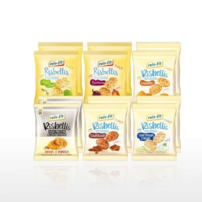 Reisfit Risbellis 12er Mixpaket – 6 Sorten | Snack Reis-Cracker | je 2 Beutel - Bild 1 von 4