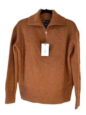 BLOOMINGDALES NWT $198 Size M 100% Cashmere Half Zip Sweater Nutmeg Brown F13 - Image 1 of 4