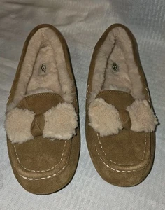 UGG Ansley Fur Bow Chestnut Sherling Moccasins Shoe Size US 12 - Picture 1 of 7