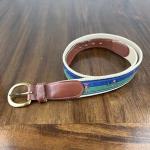 BROOKS BROTHERS Men's Belt Size 34 Blue & Green Golf Design Luxury - Picture 1 of 6