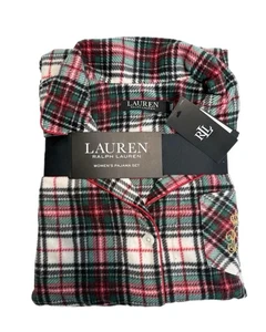 Ralph Lauren Women's Lightweight RED IVORY PLAID Pajama Set Size LARGE - Picture 1 of 7
