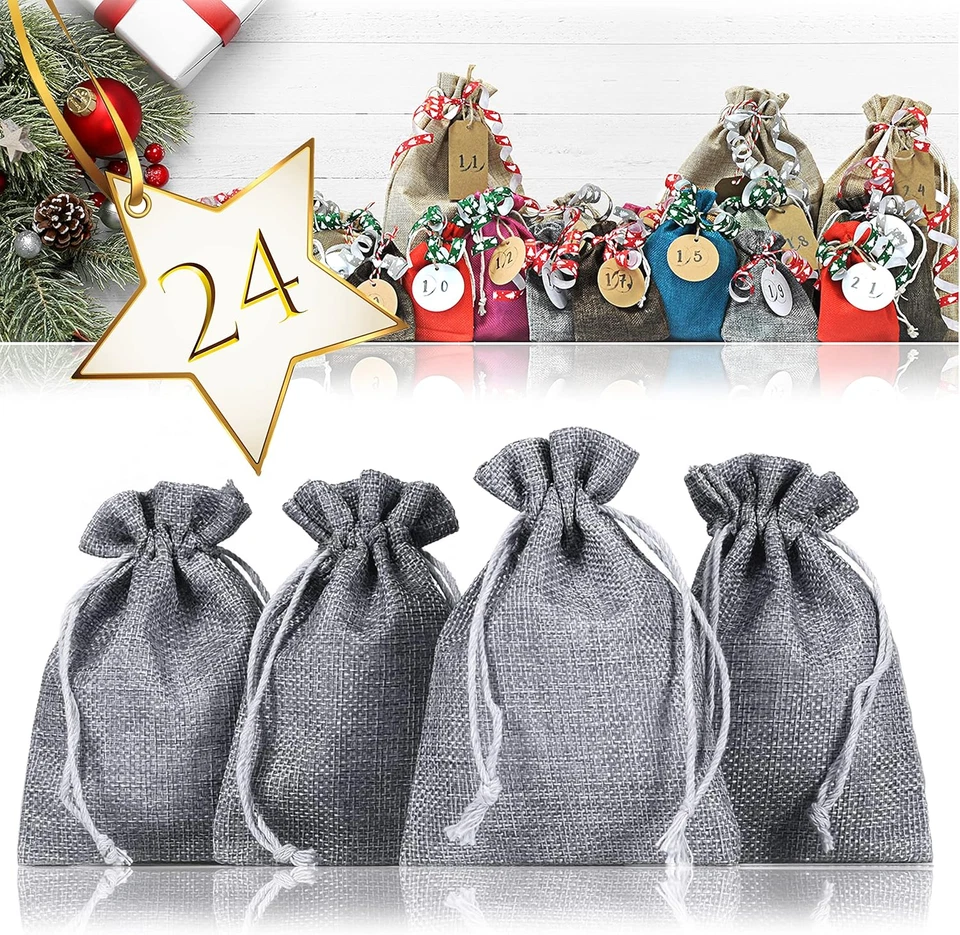 Jutesäckchen/Jute-beutel/Jute-Sack 24er Set für Adventskalender mit Geschenk-Ver - Bild 1 von 4