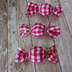 Faux Christmas Candy Bon Bons Red Gingham Fabric Tray or Bowl Filler Ornaments - Picture 1 of 4