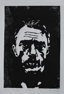 Leonhard Wachter Porträt Neo Rauch Contemporary sign Linolschnitt 2020 18/50 - Bild 1 von 3