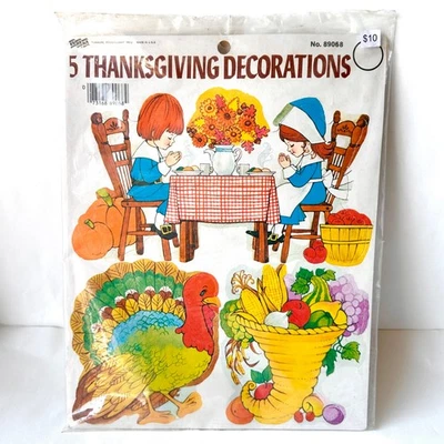 Vintage SEALED Eureka Dunmore 5 Thanksgiving Decorations Pilgrims Turkey More - Image 1 of 2