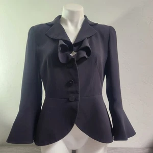 Armani Collezioni schwarzer Blazer Jacke Größe 8 Rüschen vorne Seide Made in Italy - Bild 1 von 15