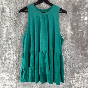Free People Size S Cutout Peplum Boho Sleeveless Top Green Pullover Tie Casual - Picture 1 of 6