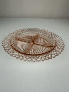 VTG Pink Miss America Anchor Hocking Divided Dinner Plate Glass - Picture 1 of 9