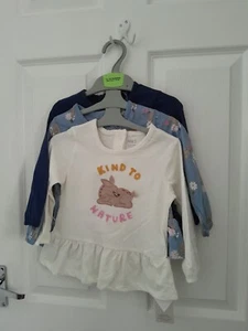 Baby Girls 3pk Cotton Print T Shirts Age 12-18 Months From Marks And Spencer... - Picture 1 of 3