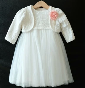 2tlg. Taufkleid + Bolero Festkleid Babykleid Tüll Blumenmädche Gr. 62-92 M17OA - Afbeelding 1 van 4