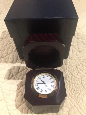 Solid Dark Dark wood Quartz Desk Clock  2" X 2" New In Box - Image 1 of 4
