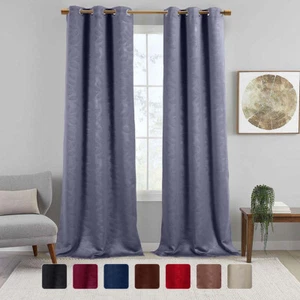 Set of 2 Virginia Blackout Leafy Weave Curtains Modern Grommets Curtain Panels - Picture 1 of 13