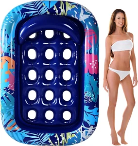 Inflatable Pool Lounger Float 66"x43.3" with Headrest - Adult Pool Floaties PVC - Picture 1 of 12