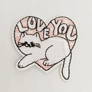 Cat Heart Love You Embroidered Iron On Patch Kitty Cute Animal New Pet - Picture 1 of 2
