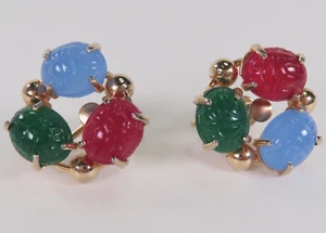 Vintage Estate Gold Tone Scarab Beetle Screw Back Earrings ~ 3/4" - Picture 1 of 7