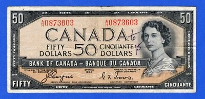 CANADA $50 1954 BC-34a / P-71a  QE II Circulated DEVIL'S FACE 👿   A/H 0873603 - Image 1 of 3