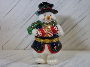 Schneemann Figur mit Zylinder Hut hält Geschenk aufklappbar Schmuckschatulle - L2 - Bild 1 von 11