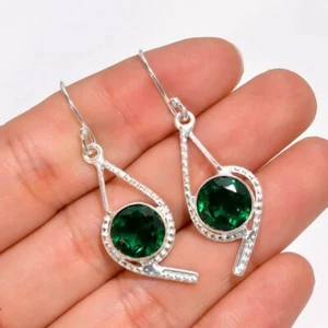 Emerald Stone Dorp Handmade Earring 952 Silver Steatement Women's Jewelry #737 - Picture 1 of 2