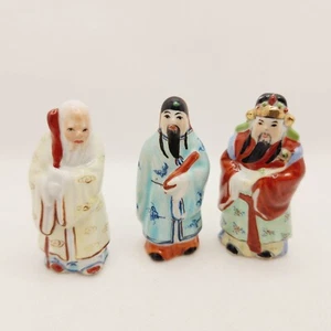 Vintage Fu Lu Shou 3 Wisemen Chinese Painted Porcelain Miniature Figurines Decor - Picture 1 of 5